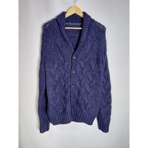 ACRYLIC Purple Wool Knit Cardigan Sweater Solid Long Sleeve Wool Blend Size M